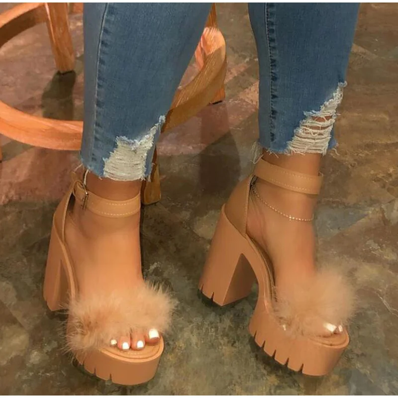 Women Zip Peep Toe Ankle Boots Autumn New Ladies Snakeskin Starry Sky Platform Thick High Heels Female Fashion Fur Sandals Shoes