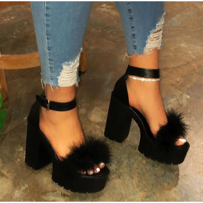 Women Zip Peep Toe Ankle Boots Autumn New Ladies Snakeskin Starry Sky Platform Thick High Heels Female Fashion Fur Sandals Shoes