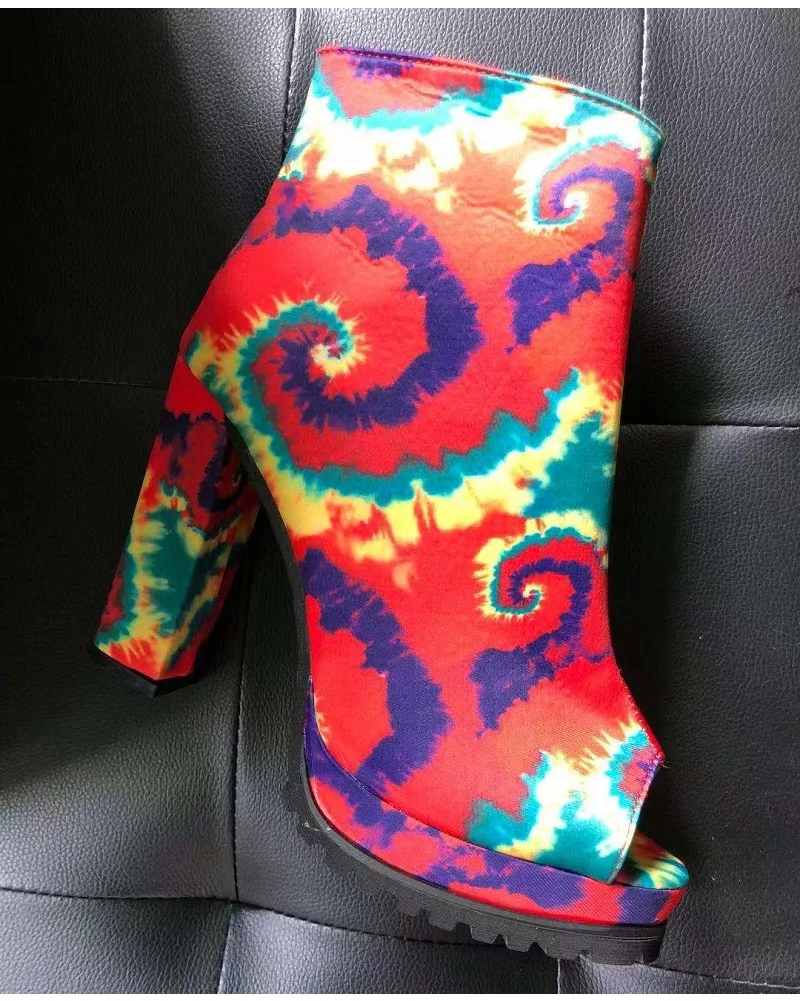 Women Zip Peep Toe Ankle Boots Autumn New Ladies Snakeskin Starry Sky Platform Thick High Heels Female Fashion Fur Sandals Shoes