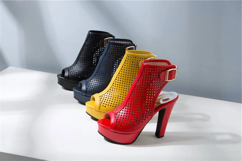 Sexy Open Toe Summer Ankle Boots For Women Fashion Buckle High Heels Sandal Women Red White Yellow Party Wedding Shoes Lady Boot