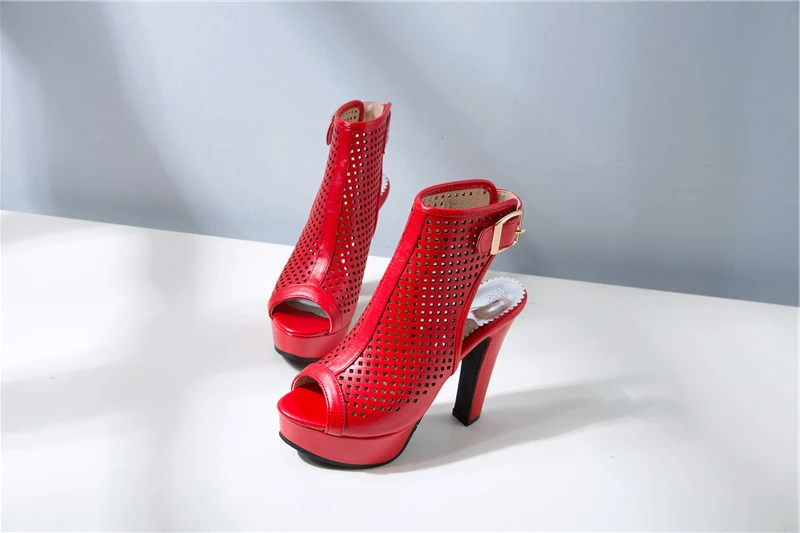 Sexy Open Toe Summer Ankle Boots For Women Fashion Buckle High Heels Sandal Women Red White Yellow Party Wedding Shoes Lady Boot