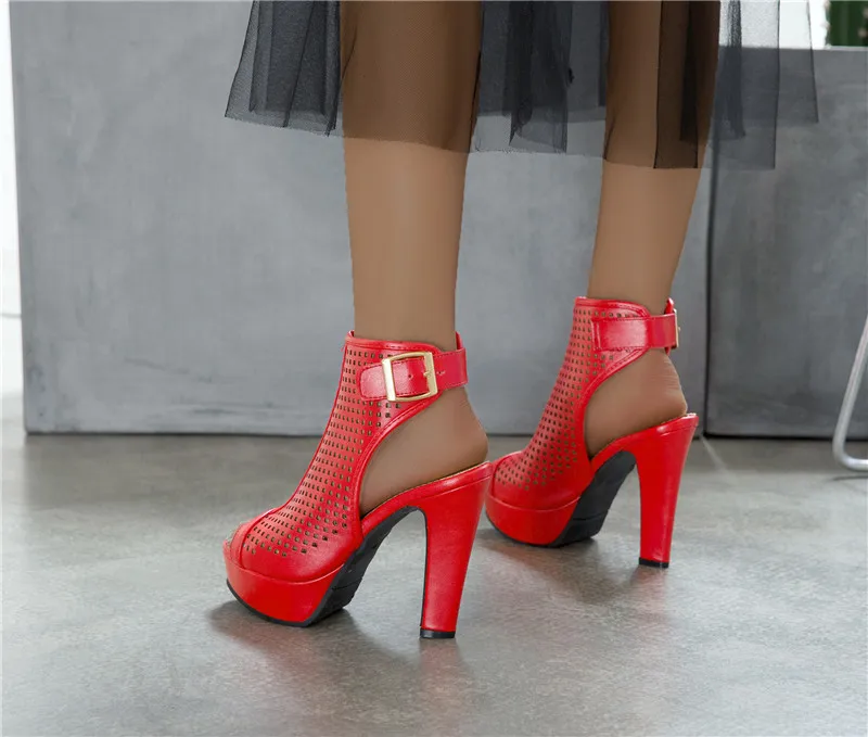 Sexy Open Toe Summer Ankle Boots For Women Fashion Buckle High Heels Sandal Women Red White Yellow Party Wedding Shoes Lady Boot