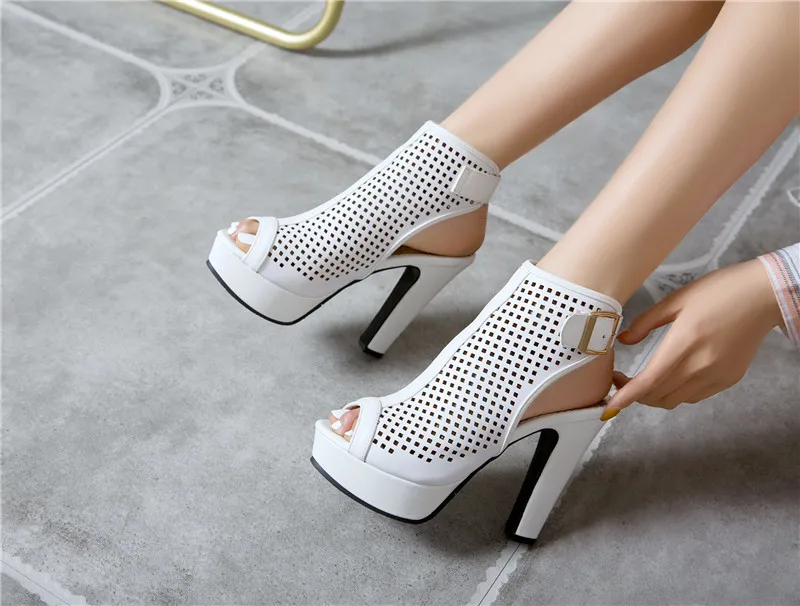 Sexy Open Toe Summer Ankle Boots For Women Fashion Buckle High Heels Sandal Women Red White Yellow Party Wedding Shoes Lady Boot