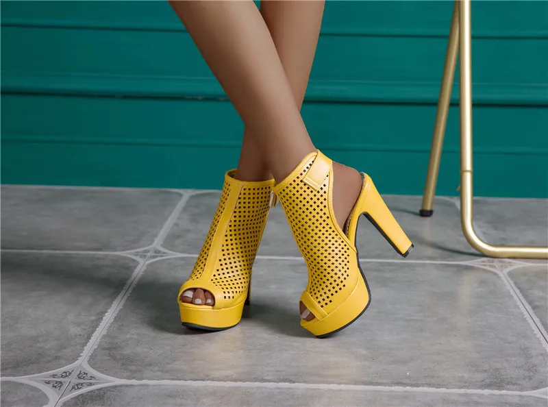 Sexy Open Toe Summer Ankle Boots For Women Fashion Buckle High Heels Sandal Women Red White Yellow Party Wedding Shoes Lady Boot