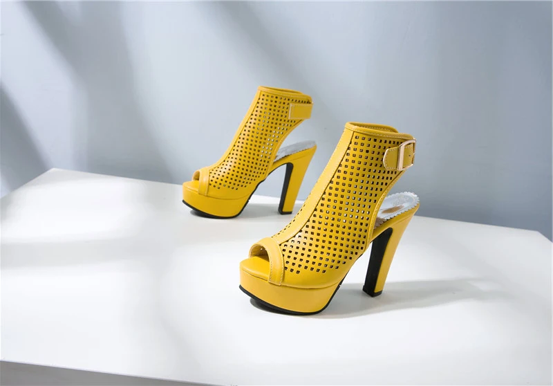 Sexy Open Toe Summer Ankle Boots For Women Fashion Buckle High Heels Sandal Women Red White Yellow Party Wedding Shoes Lady Boot