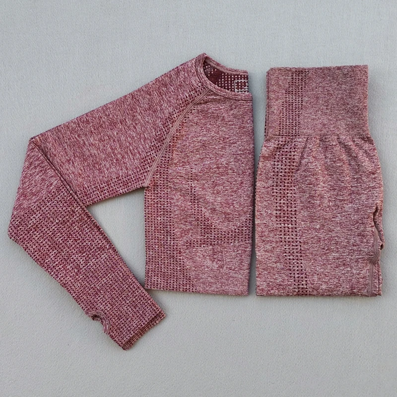 Seamless Yoga Suit 2 piece Sports Shirts Crop Top Seamless Leggings Sport Set Gym Clothes Fitness Tracksuit Workout Set Femme