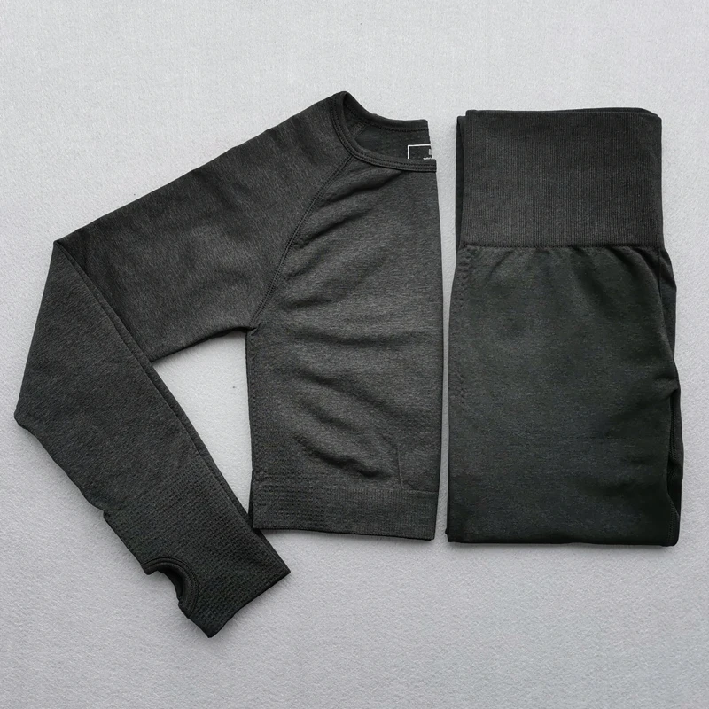 Seamless Yoga Suit 2 piece Sports Shirts Crop Top Seamless Leggings Sport Set Gym Clothes Fitness Tracksuit Workout Set Femme