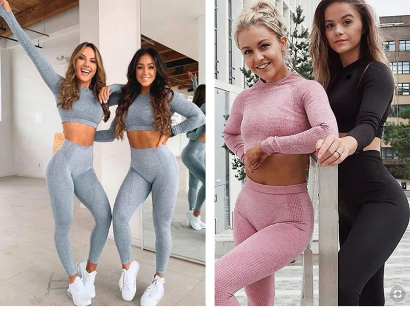 Seamless Yoga Suit 2 piece Sports Shirts Crop Top Seamless Leggings Sport Set Gym Clothes Fitness Tracksuit Workout Set Femme