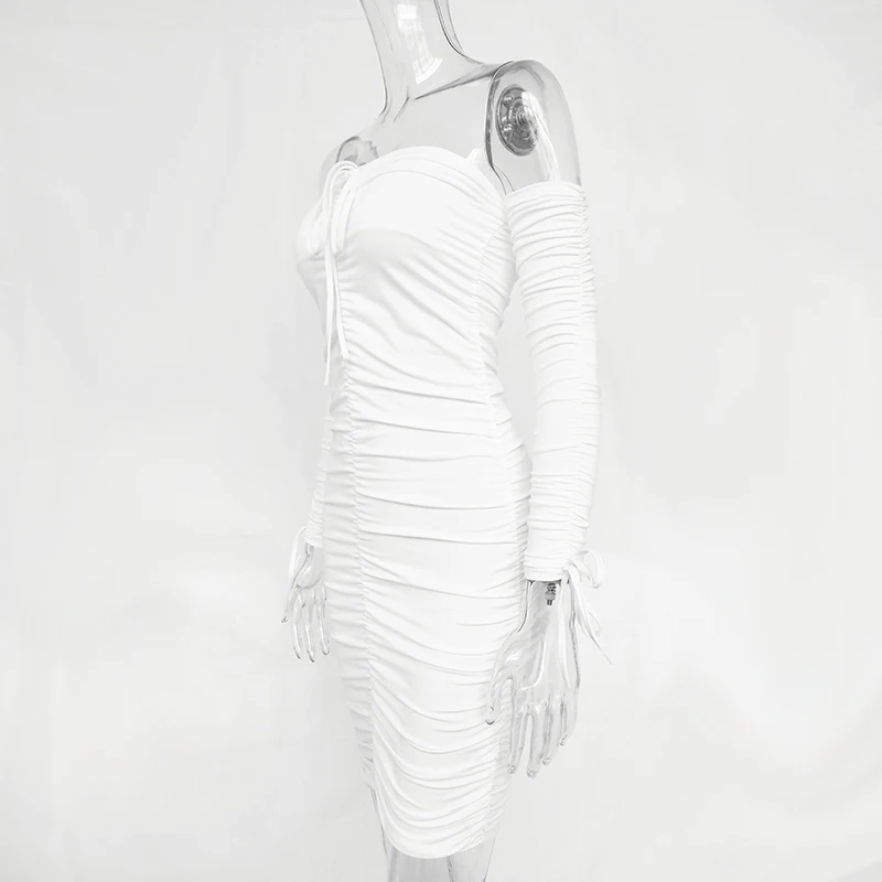 Articat Women Autumn Winter Bandage Dress Women 2020 Sexy Off Shoulder Long Sleeve Slim Elastic Bodycon Party Dresses Vestidos