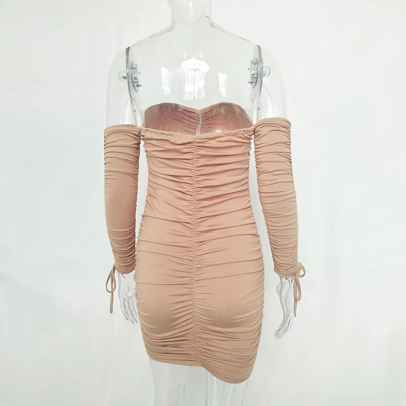 Articat Women Autumn Winter Bandage Dress Women 2020 Sexy Off Shoulder Long Sleeve Slim Elastic Bodycon Party Dresses Vestidos