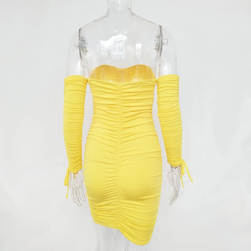 Articat Women Autumn Winter Bandage Dress Women 2020 Sexy Off Shoulder Long Sleeve Slim Elastic Bodycon Party Dresses Vestidos