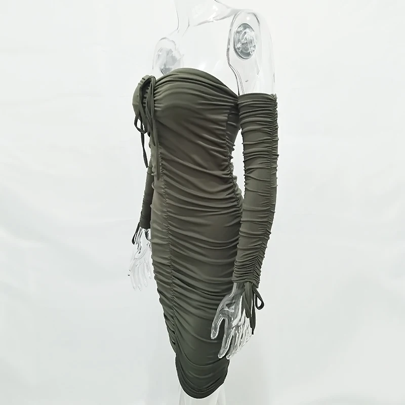 Articat Women Autumn Winter Bandage Dress Women 2020 Sexy Off Shoulder Long Sleeve Slim Elastic Bodycon Party Dresses Vestidos