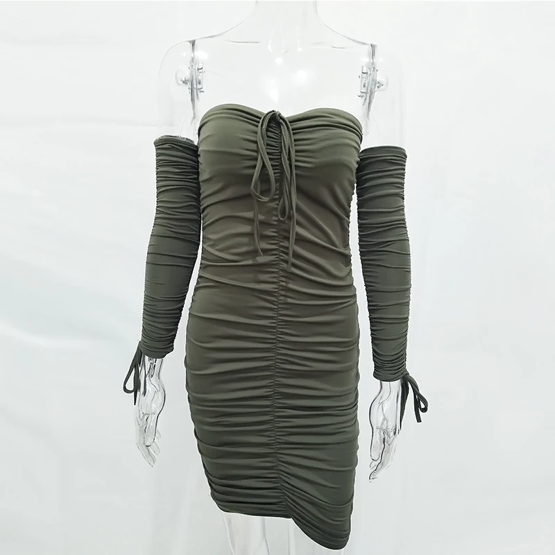Articat Women Autumn Winter Bandage Dress Women 2020 Sexy Off Shoulder Long Sleeve Slim Elastic Bodycon Party Dresses Vestidos