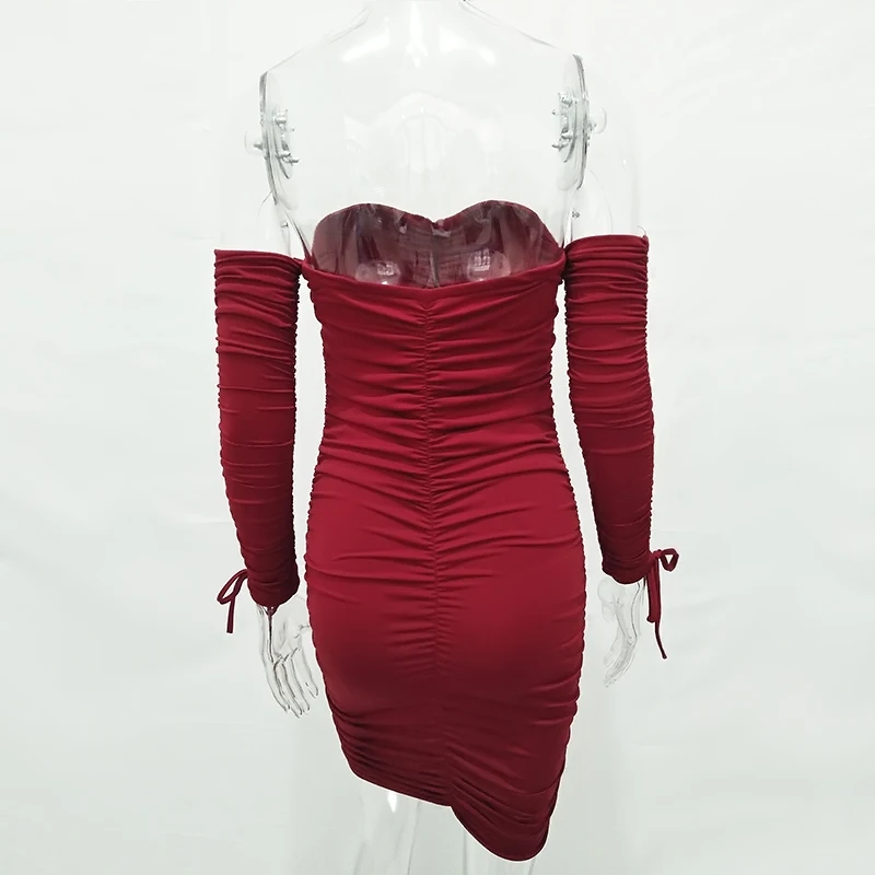 Articat Women Autumn Winter Bandage Dress Women 2020 Sexy Off Shoulder Long Sleeve Slim Elastic Bodycon Party Dresses Vestidos