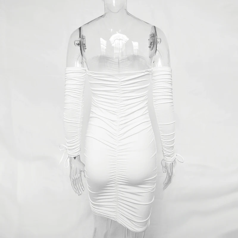 Articat Women Autumn Winter Bandage Dress Women 2020 Sexy Off Shoulder Long Sleeve Slim Elastic Bodycon Party Dresses Vestidos