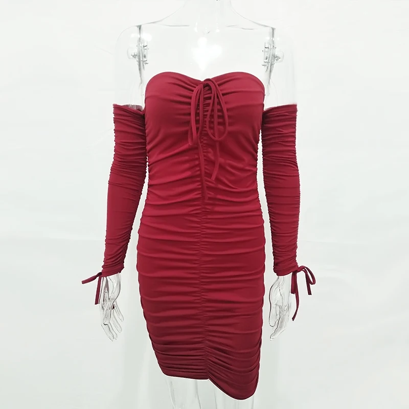 Articat Women Autumn Winter Bandage Dress Women 2020 Sexy Off Shoulder Long Sleeve Slim Elastic Bodycon Party Dresses Vestidos