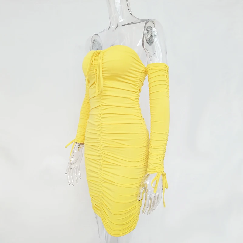 Articat Women Autumn Winter Bandage Dress Women 2020 Sexy Off Shoulder Long Sleeve Slim Elastic Bodycon Party Dresses Vestidos