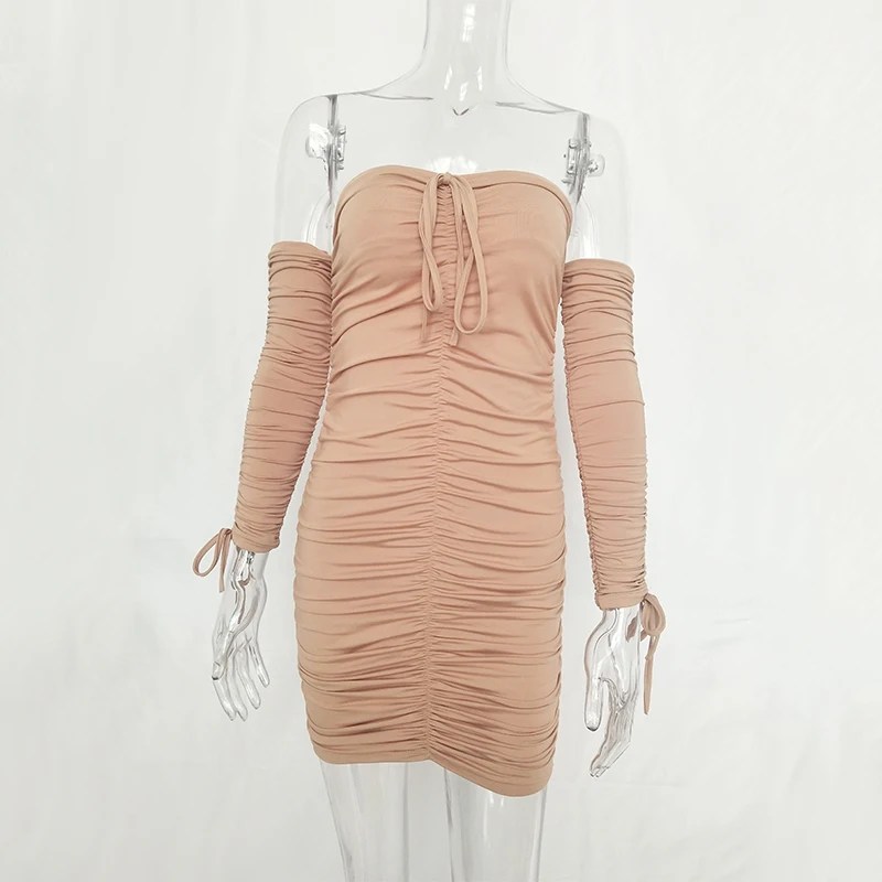 Articat Women Autumn Winter Bandage Dress Women 2020 Sexy Off Shoulder Long Sleeve Slim Elastic Bodycon Party Dresses Vestidos