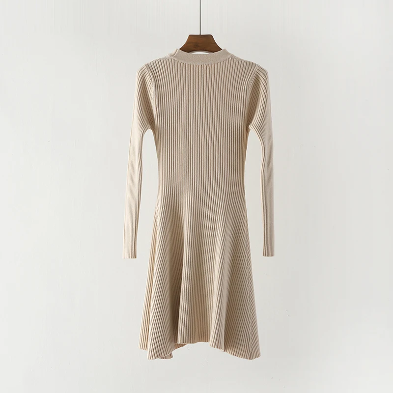 Women Long Sleeve Sweater Dress Women's Irregular Hem Casual Autumn Winter Dress Women O-neck A Line Short Mini Knitted Dresses