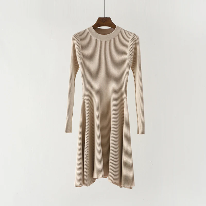 Women Long Sleeve Sweater Dress Women's Irregular Hem Casual Autumn Winter Dress Women O-neck A Line Short Mini Knitted Dresses