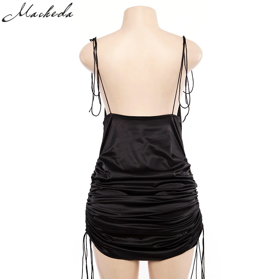 Macheda Fashion Women Solid Spaghetti Straps Backless Sleeveless Sexy Dresses Bottom Length Adjustable Ladies Casual Dress Ne'w