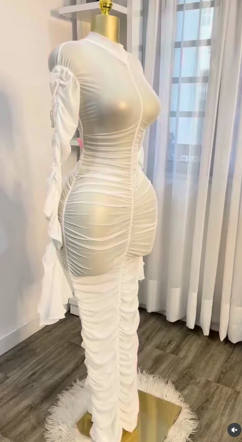 CM.YAYA Women Flare Long Sleeve Stacked Ruched Mesh See Though with Tank Dress Maxi Long Dress 2025 Birthday Sexy Party Dresses CM.YAYA Women Flare Long Sleeve Stacked Ruched Mesh See Though with Tank Dress Maxi Long Dress 2025 Birthday Sexy Party Dresses