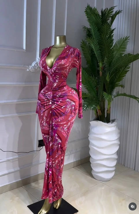 GLCMYAYA Women Printed Deep V-neck Stacked Ruched Bodycon Midi Maxi Dress 2026 Birthday Holiday Party Trendy Dresses Vestidos GLCMYAYA Women Printed Deep V-neck Stacked Ruched Bodycon Midi Maxi Dress 2026 Birthday Holiday Party Trendy Dresses Vestidos