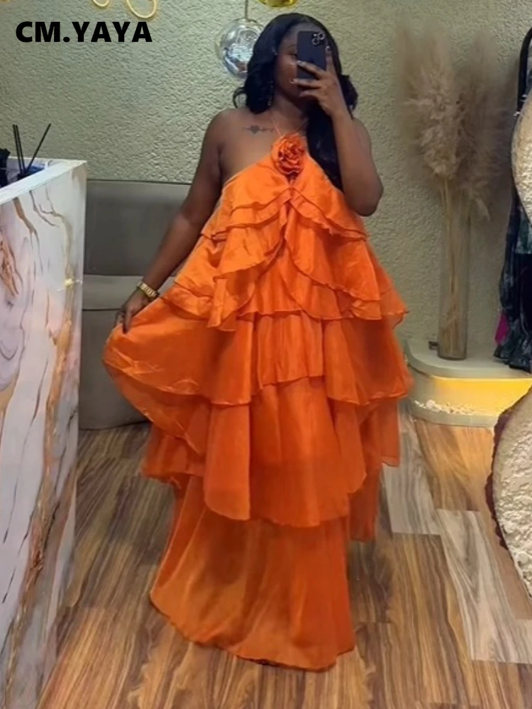 CM.YAYA Women Sleeveless Ruffles Loose Ball Gown Smock Strap Maxi Long Sexy Dress 2025 Birthday Vacation Party Dresses Vestidos CM.YAYA Women Sleeveless Ruffles Loose Ball Gown Smock Strap Maxi Long Sexy Dress 2025 Birthday Vacation Party Dresses Vestidos