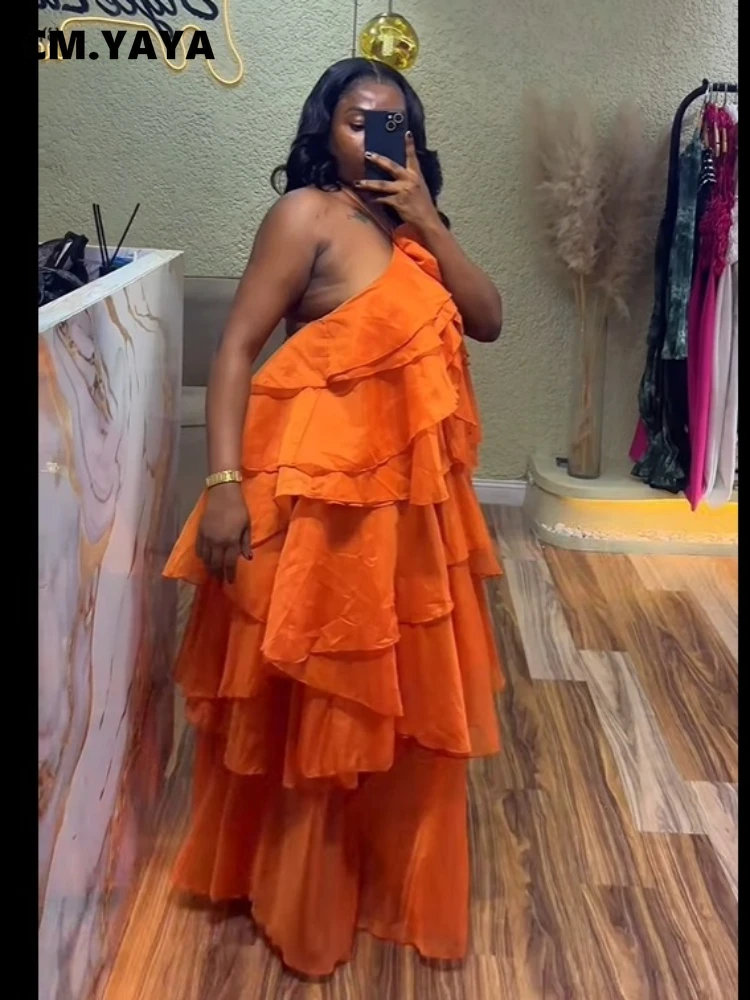 CM.YAYA Women Sleeveless Ruffles Loose Ball Gown Smock Strap Maxi Long Sexy Dress 2025 Birthday Vacation Party Dresses Vestidos CM.YAYA Women Sleeveless Ruffles Loose Ball Gown Smock Strap Maxi Long Sexy Dress 2025 Birthday Vacation Party Dresses Vestidos