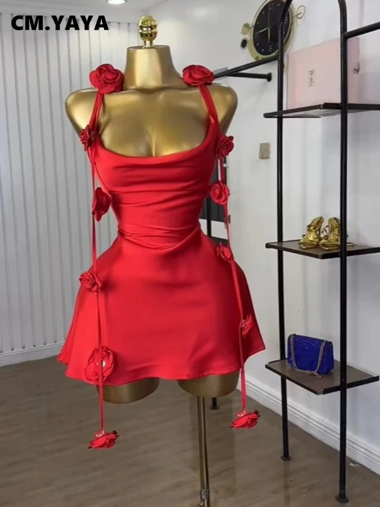 CM.YAYA Women Floral Applique Sleeveless Strap Midi A-line Dress 2025 Summer Holiday Birthday Sexy Club Party Evening Dresses CM.YAYA Women Floral Applique Sleeveless Strap Midi A-line Dress 2025 Summer Holiday Birthday Sexy Club Party Evening Dresses