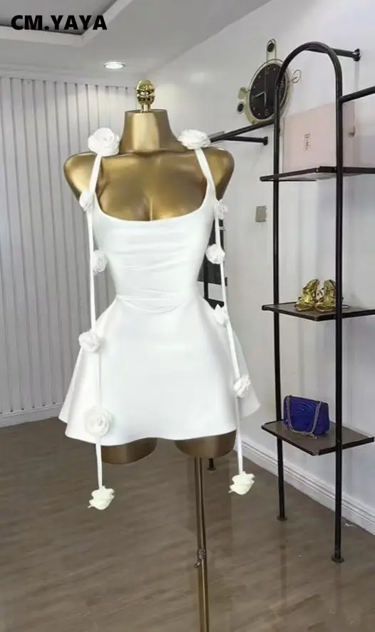 CM.YAYA Women Floral Applique Sleeveless Strap Midi A-line Dress 2025 Summer Holiday Birthday Sexy Club Party Evening Dresses CM.YAYA Women Floral Applique Sleeveless Strap Midi A-line Dress 2025 Summer Holiday Birthday Sexy Club Party Evening Dresses