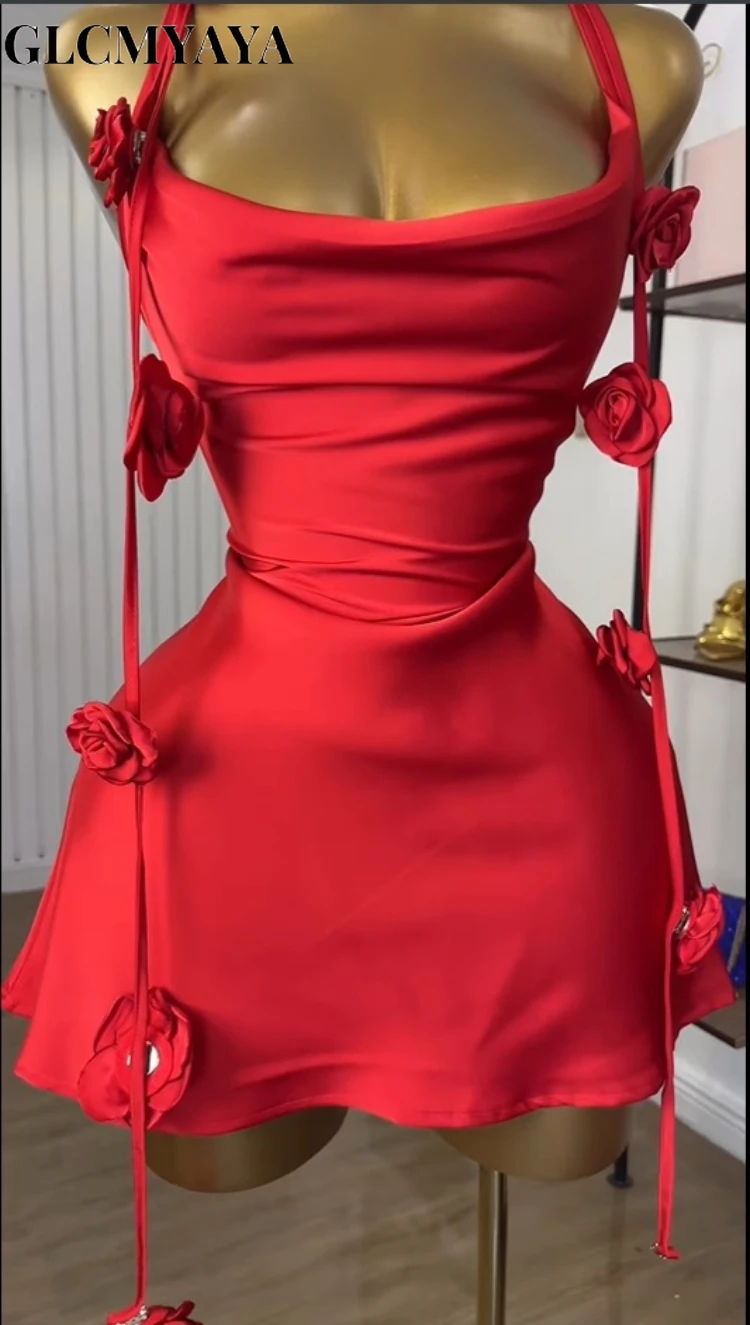 CM.YAYA Women Floral Applique Sleeveless Strap Midi A-line Dress 2025 Summer Holiday Birthday Sexy Club Party Evening Dresses