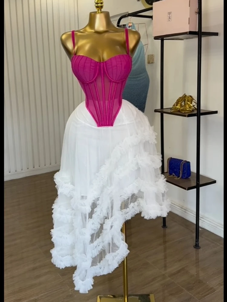 CM.YAYA Women's Dress Set Tunic Irregular Crop Top and Irregular Ball Gown Maxi Long Skirt Suit 2025 Two 2 Piece Set Outfits