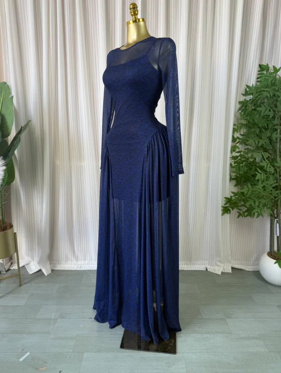 CM.YAYA Women Lace Up O-neck Long Sleeve Big Swing A-line Maxi Dress 2026 Sexy Parties Education Vacation Long Dresses Vestidos