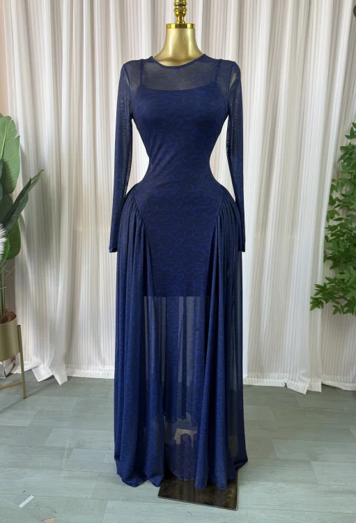 CM.YAYA Women Lace Up O-neck Long Sleeve Big Swing A-line Maxi Dress 2026 Sexy Parties Education Vacation Long Dresses Vestidos