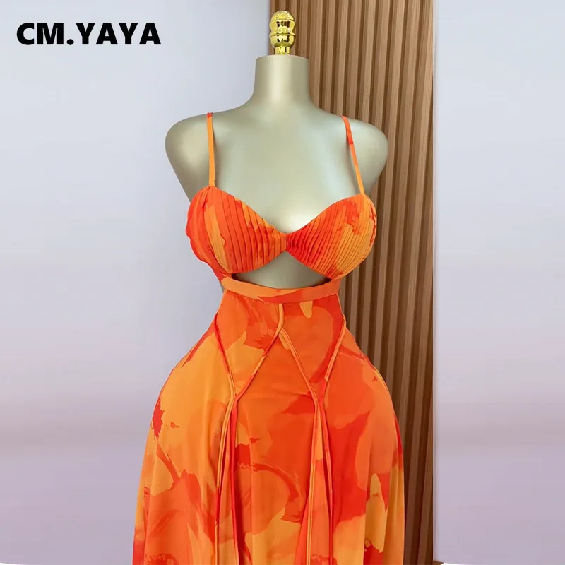 CM.YAYA Women Floral Printed Strap Backless Bra Front Big Swing Maxi Long Dress 2025 Vintage Sexy Club Party Evening Dresses CM.YAYA Women Floral Printed Strap Backless Bra Front Big Swing Maxi Long Dress 2025 Vintage Sexy Club Party Evening Dresses