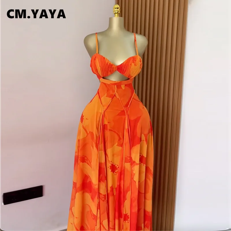 CM.YAYA Women Floral Printed Strap Backless Bra Front Big Swing Maxi Long Dress 2025 Vintage Sexy Club Party Evening Dresses CM.YAYA Women Floral Printed Strap Backless Bra Front Big Swing Maxi Long Dress 2025 Vintage Sexy Club Party Evening Dresses
