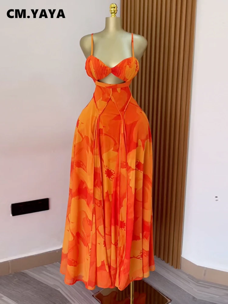 CM.YAYA Women Floral Printed Strap Backless Bra Front Big Swing Maxi Long Dress 2025 Vintage Sexy Club Party Evening Dresses CM.YAYA Women Floral Printed Strap Backless Bra Front Big Swing Maxi Long Dress 2025 Vintage Sexy Club Party Evening Dresses