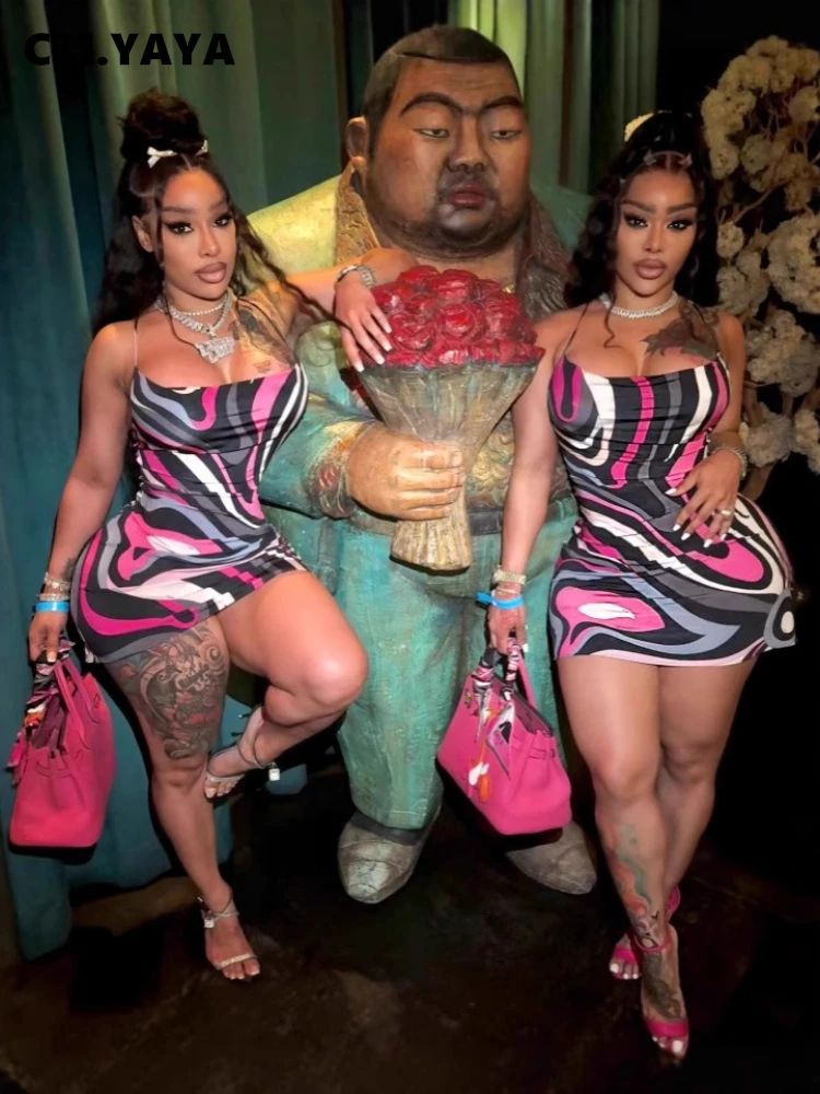 CM.YAYA Women Sleeveless Striped Printed Backless Smock Dress 2025 Vacation Strapless Birthday Summer Party Dresses Vestidos