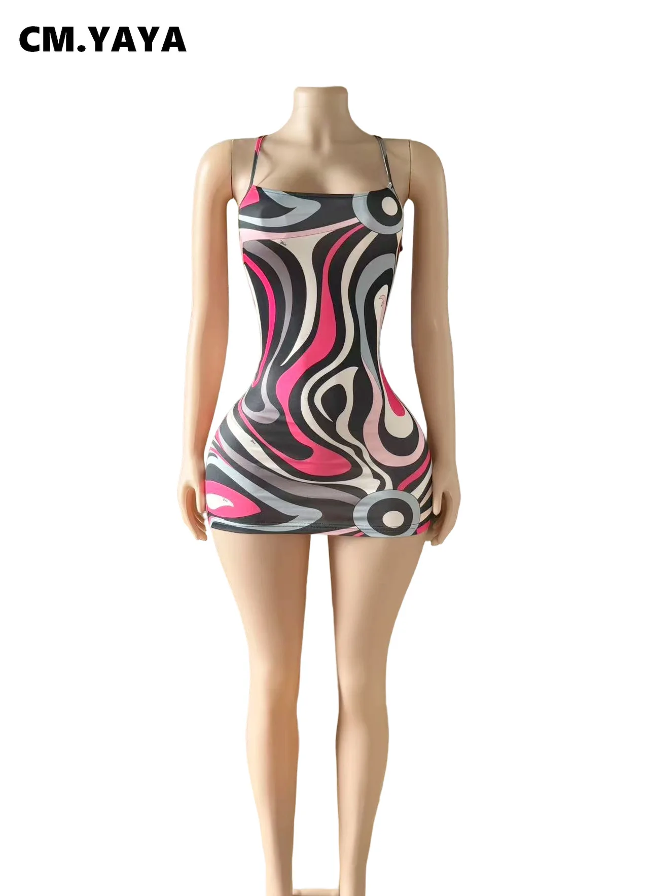 CM.YAYA Women Sleeveless Striped Printed Backless Smock Dress 2025 Vacation Strapless Birthday Summer Party Dresses Vestidos