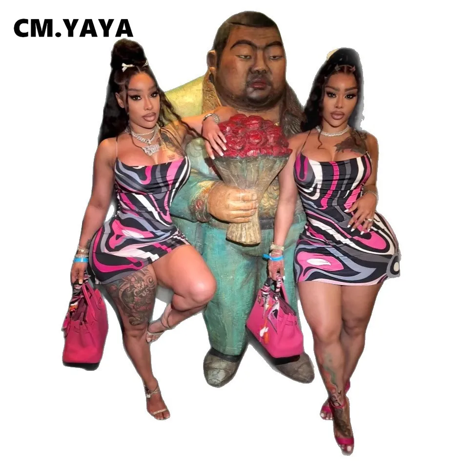 CM.YAYA Women Sleeveless Striped Printed Backless Smock Dress 2025 Vacation Strapless Birthday Summer Party Dresses Vestidos