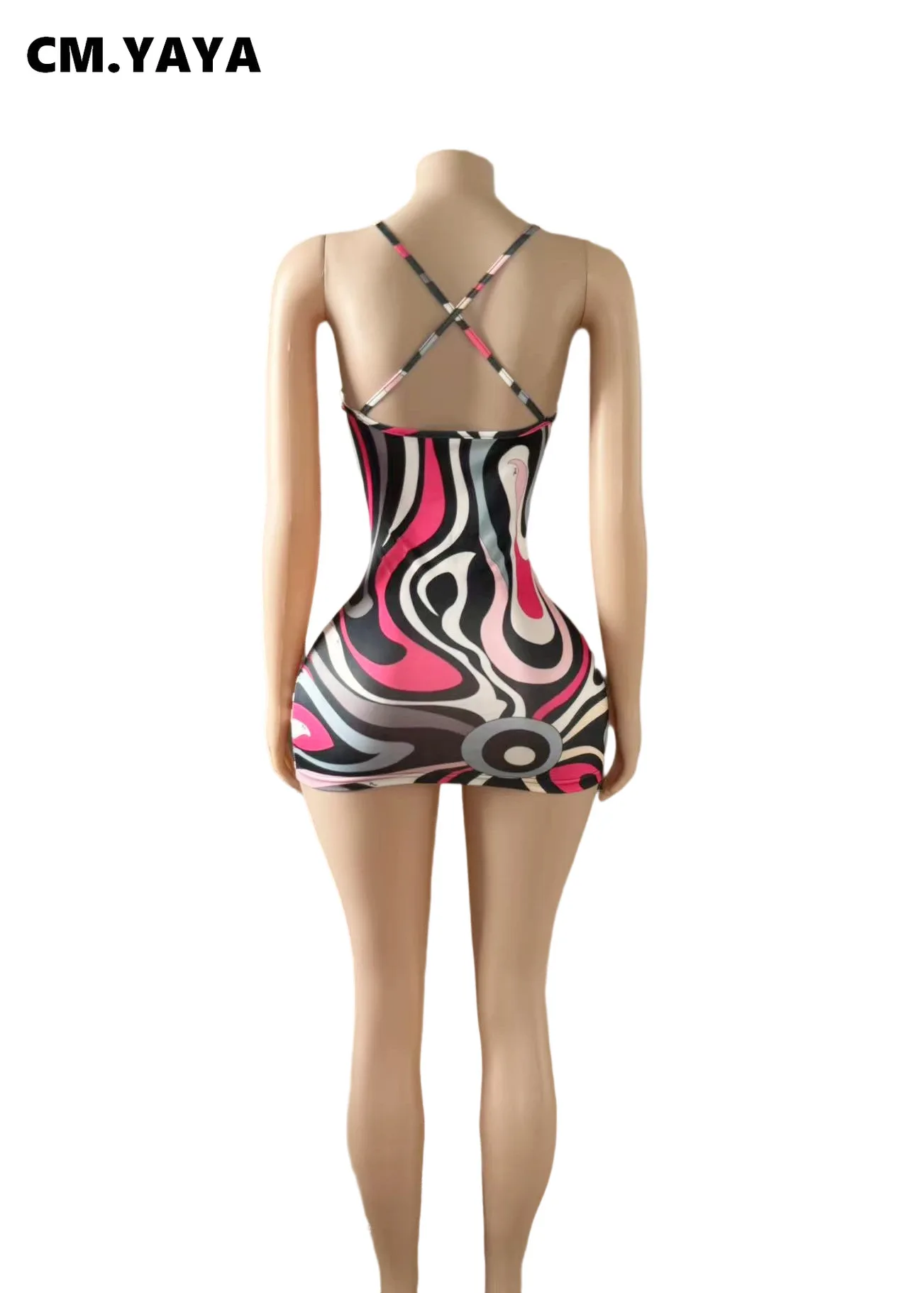 CM.YAYA Women Sleeveless Striped Printed Backless Smock Dress 2025 Vacation Strapless Birthday Summer Party Dresses Vestidos