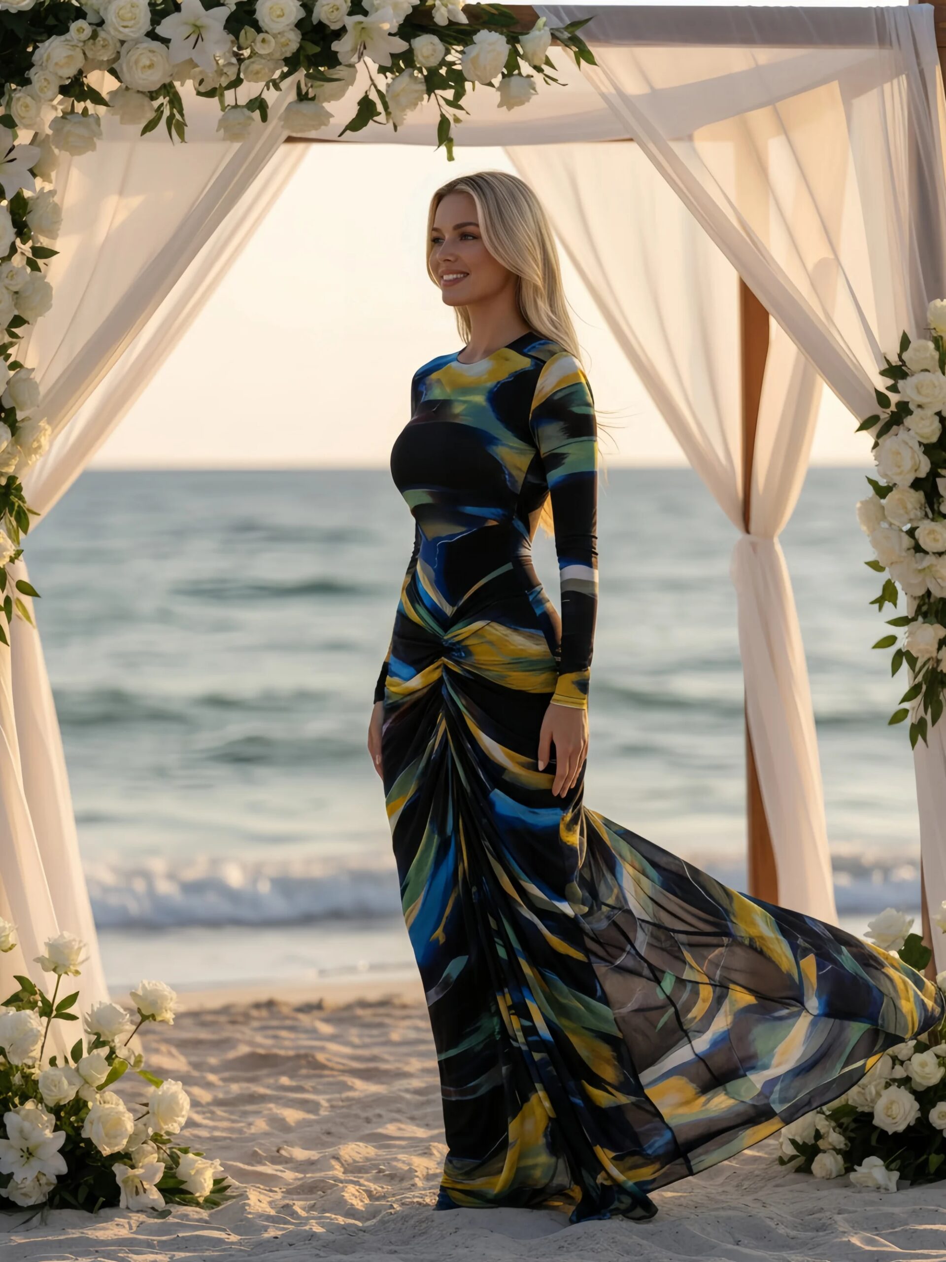 GLCMYAYA Women Tie Dye Printed Ruched Stacked Long Sleeve Bodycon Midi Maxi Dress 2026 Beach Sexy Vacation Long Dresses Vestidos