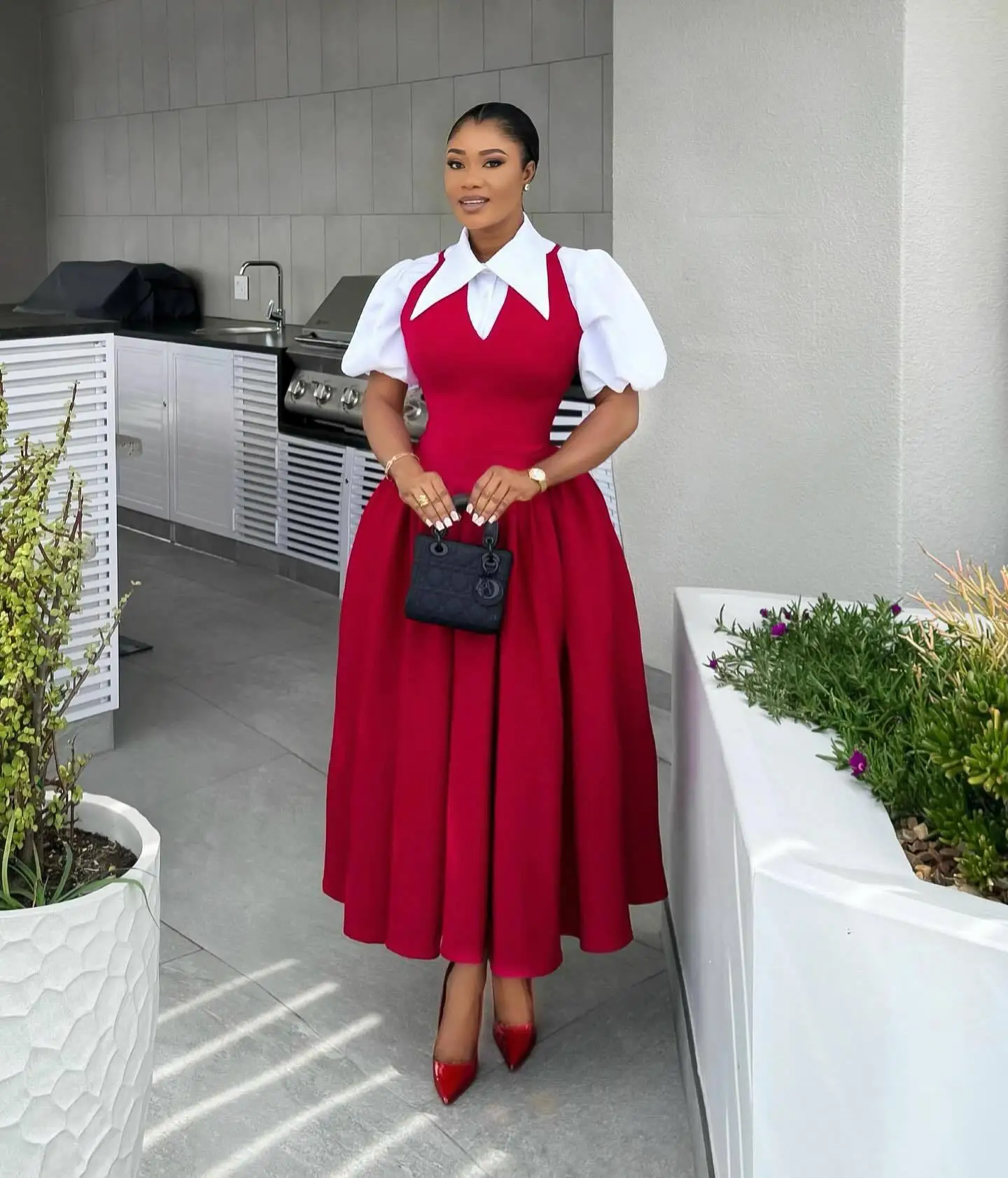 CM.YAYA Short Puff Sleeve Sweet Slim Long Women Shirt Dress High Waist Ruched Pleated Beach Streetwear Maxi Big Swing Dresses