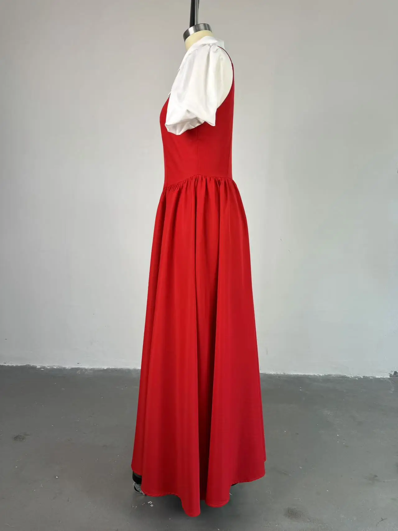 CM.YAYA Short Puff Sleeve Sweet Slim Long Women Shirt Dress High Waist Ruched Pleated Beach Streetwear Maxi Big Swing Dresses