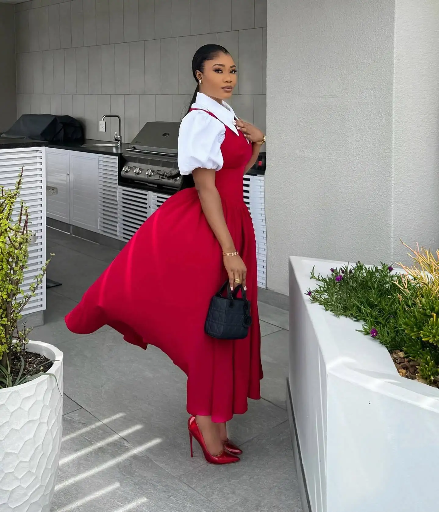 CM.YAYA Short Puff Sleeve Sweet Slim Long Women Shirt Dress High Waist Ruched Pleated Beach Streetwear Maxi Big Swing Dresses