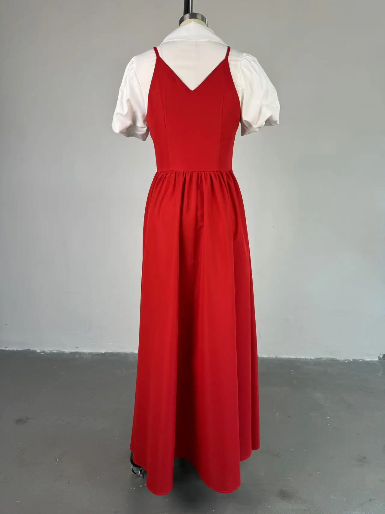 CM.YAYA Short Puff Sleeve Sweet Slim Long Women Shirt Dress High Waist Ruched Pleated Beach Streetwear Maxi Big Swing Dresses