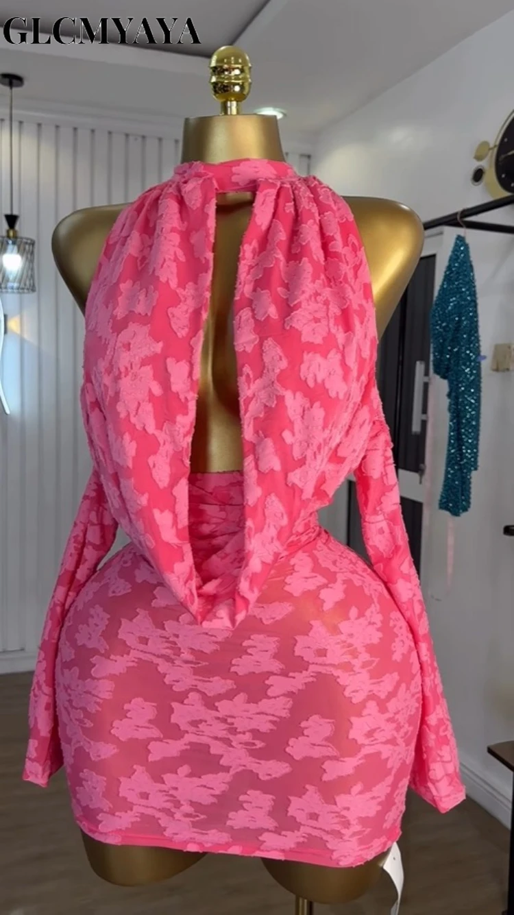 GLCMYAYA Women Floral Bodycon Midi Backless Mini Dress 2025 Vacation Sexy Clubwear Party Birthday Dresses Vestidos