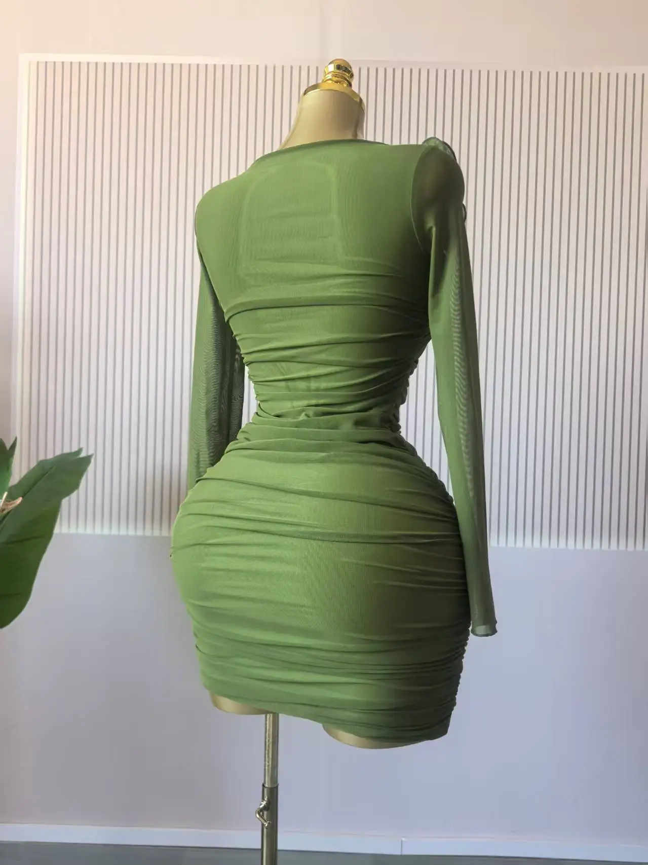 GLCMYAYA Women Long Sleeve Floral Applique Skew Collar Stacked Ruched Bodycon Midi Dress Vacation Holiday Party Birthday Dresses