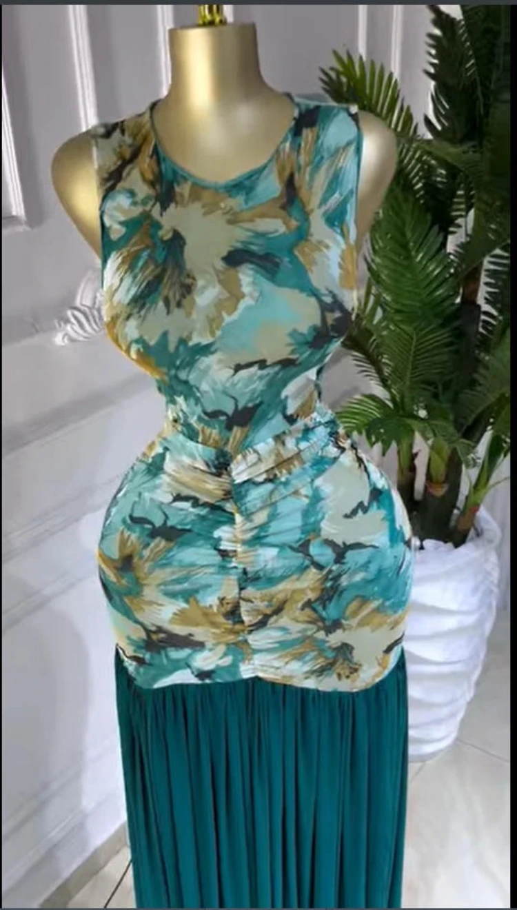 CM.YAYA Women Printed Ruched Stacked Fit and Flare Long Maxi Dress 2025 Winter Evening Party Education Vacation Dresses Vestido